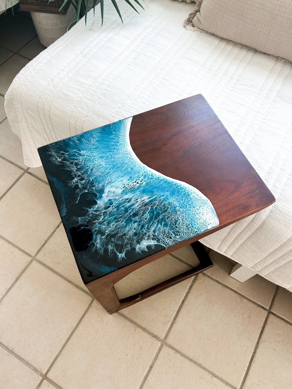 Custom Koa Wood C- Shaped Side Table