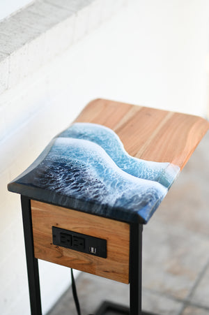 Custom Acacia Side Table With Outlets